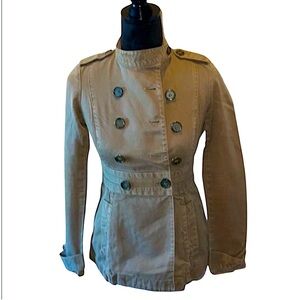 Joie Army Green Double Breasted Military Style Lightweight Jacket Sz M